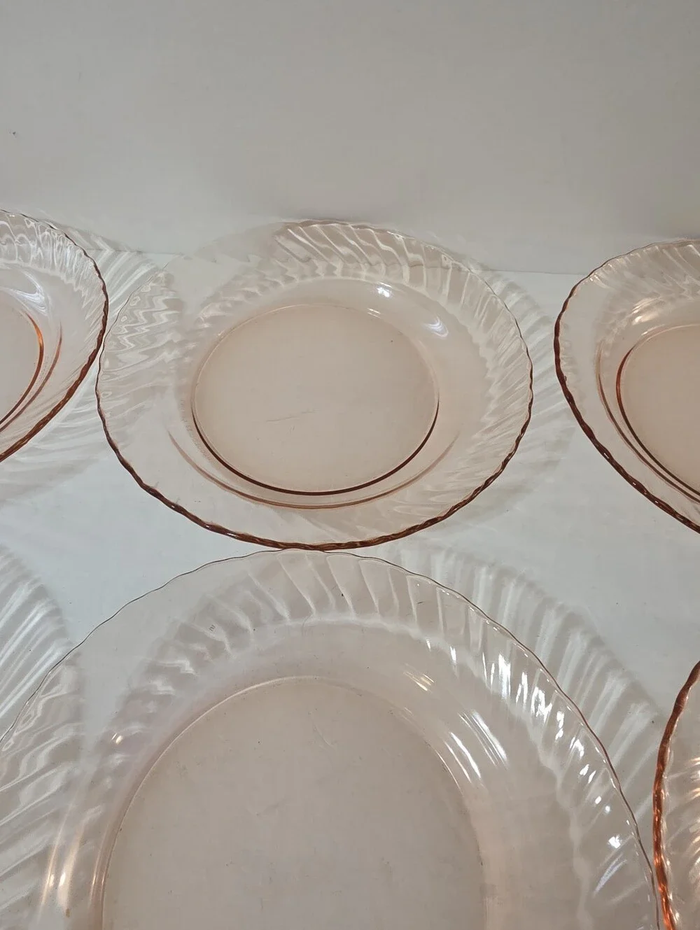 Vintage 80s Arcoroc Rosaline Pink Swirl Salad Plates France